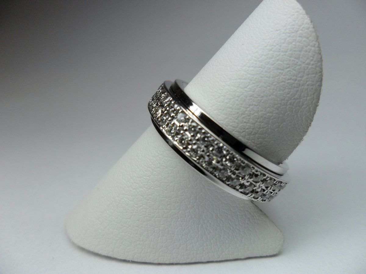 Draaiende 2-Rij Pavé Ring Witgoud